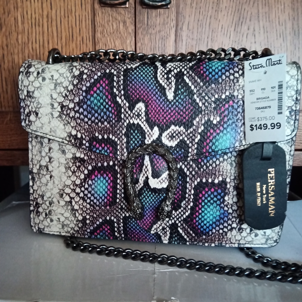 Persaman brand genuine leather snake print purse